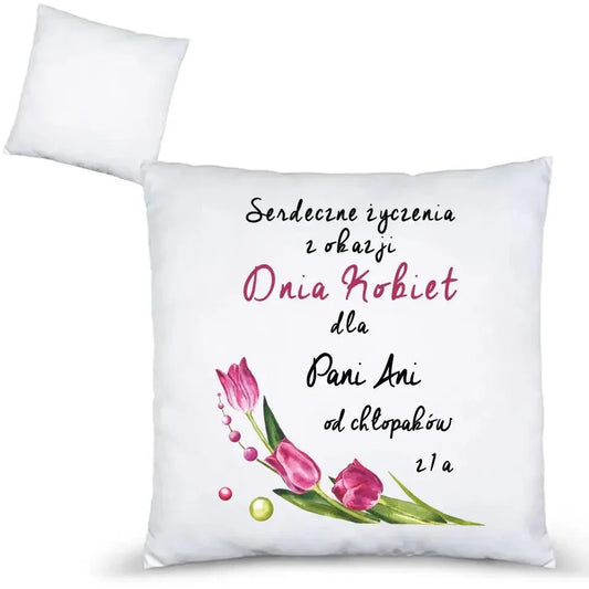 Poduszka na Dzień Kobiet SERDECZNE ŻYCZENIA DK01 - StoryCups.pl