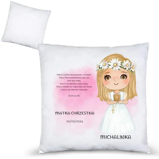 Poduszka Pierwsza Komunia Święta dla dziewczynki personalizacja cytat PK04 - StoryCups.pl