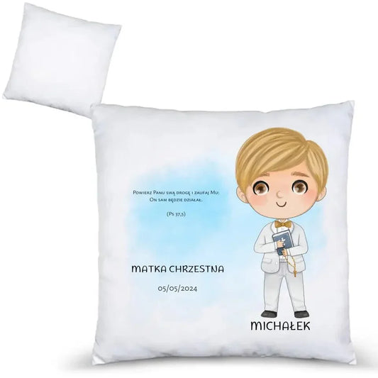 Poduszka Pierwsza Komunia Święta dla chłopca personalizacja cytat PK05 - StoryCups.pl