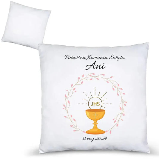 Poduszka pamiątka Pierwszej Komunii dla dziewczynki personalizacja PK02 - StoryCups.pl