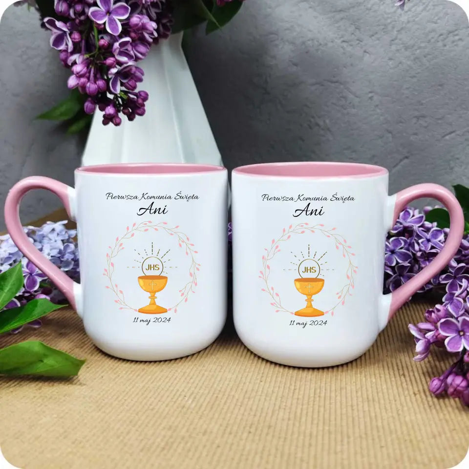 Różowy kubek kawowy z personalizowanym nadrukiem 330ml
