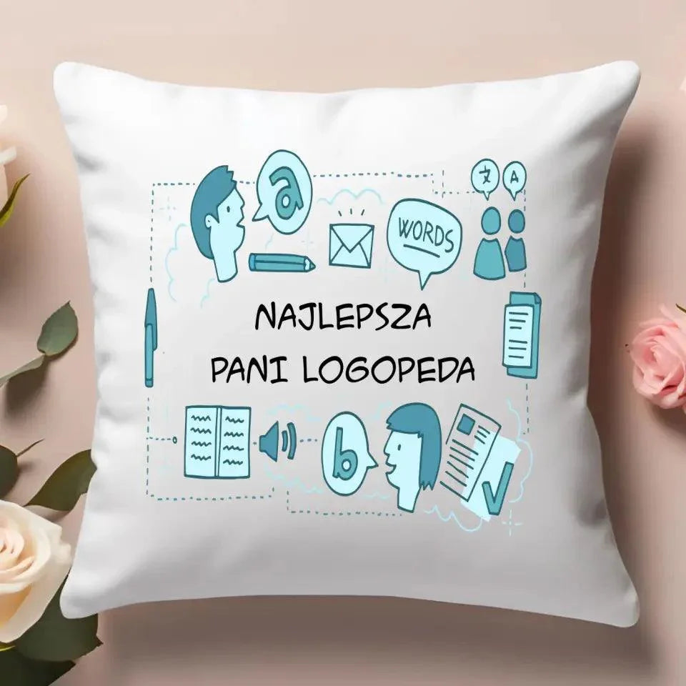 Poduszka z napisem NAJLEPSZA PANI LOGOPEDA N63 - StoryCups.pl