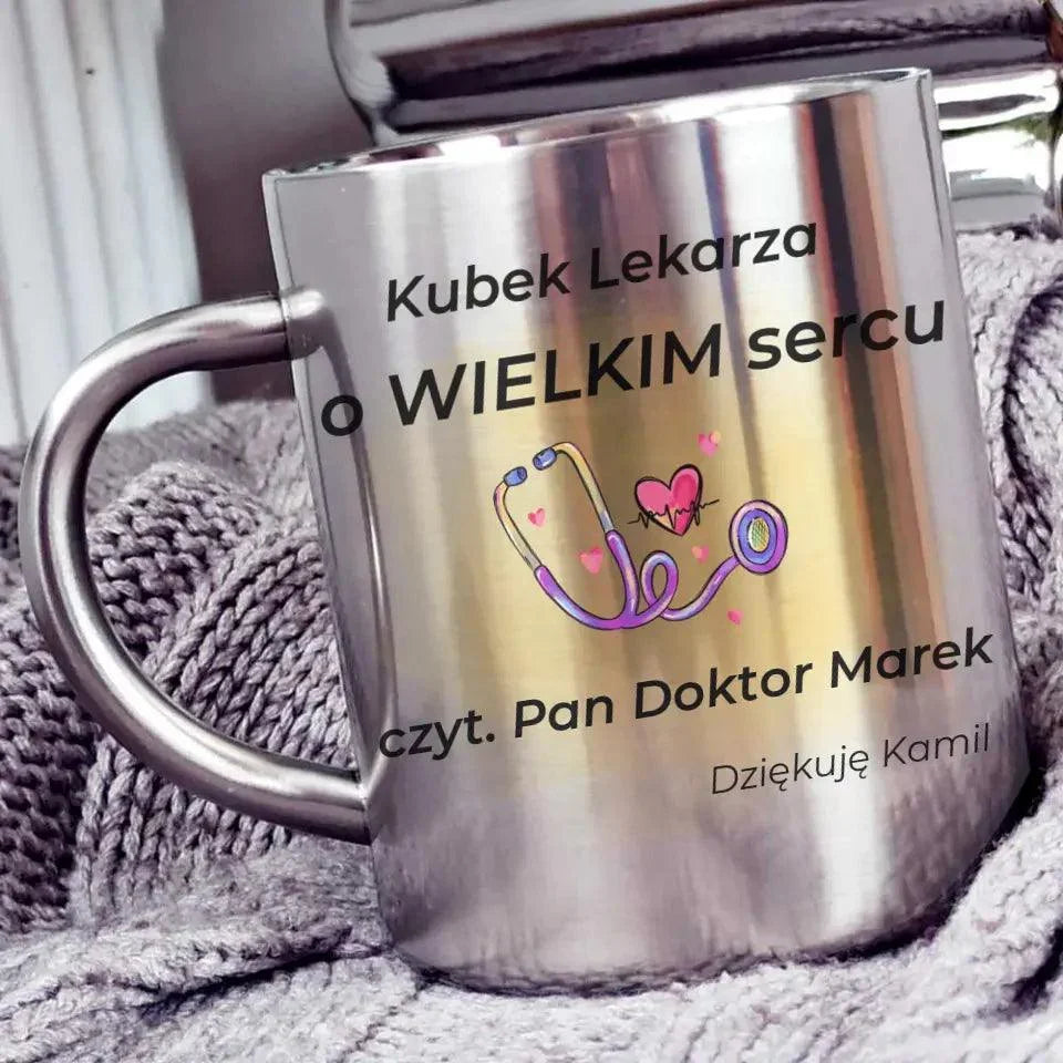Metalowy kubek dla lekarza WIELKIE SERCE L03 - StoryCups.pl