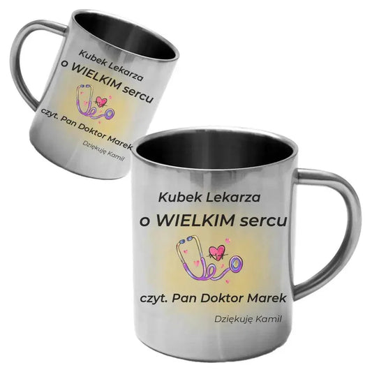 Metalowy kubek dla lekarza WIELKIE SERCE L03 - StoryCups.pl
