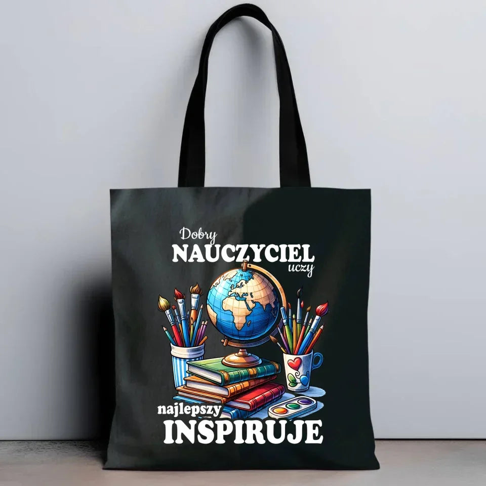 Najlepszy nauczyciel inspiruje | Torba prezent dla nauczyciela N72 - StoryCups.pl