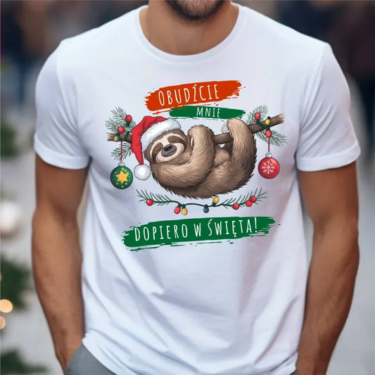 Obudźcie mnie dopiero w święta | Świąteczna koszulka męska BN02 - StoryCups.pl