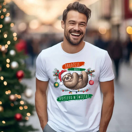 Obudźcie mnie dopiero w święta | Świąteczna koszulka męska BN02 - StoryCups.pl