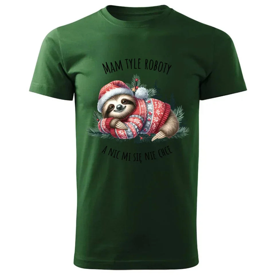 Mam tyle roboty, a nic mi się nie chce | Świąteczna koszulka męska z leniwcem BN18 - StoryCups.pl
