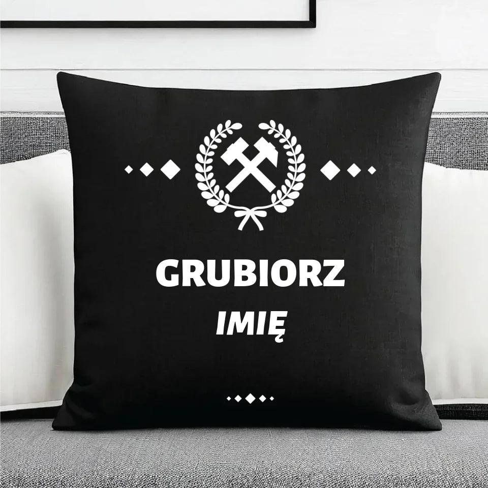 Grubiorz imię | Personalizowana poduszka dekoracyjna dla górnika na prezent G03 - StoryCups.pl