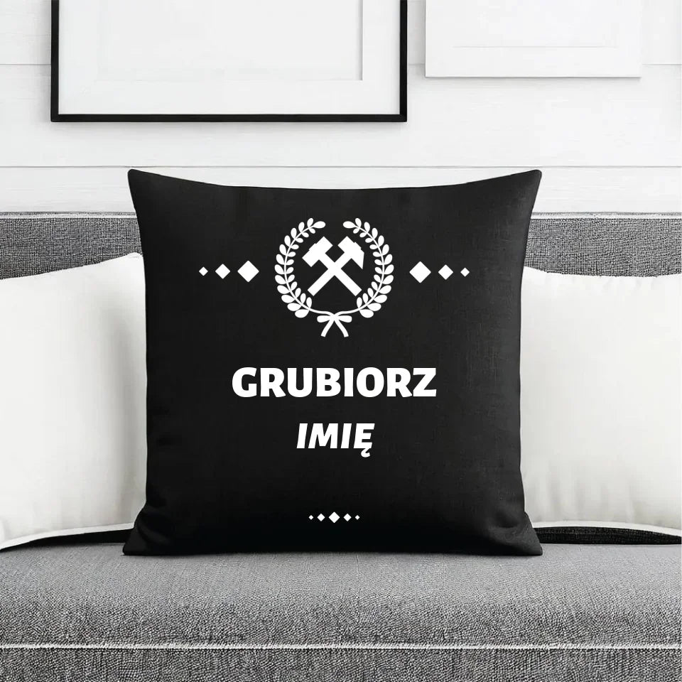 Grubiorz imię | Personalizowana poduszka dekoracyjna dla górnika na prezent G03 - StoryCups.pl