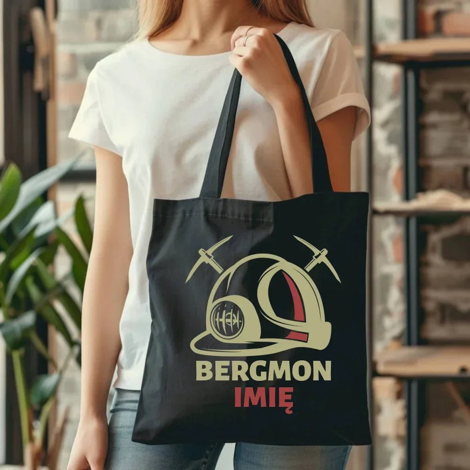 Bergmon imię | Personalizowana eco torba dla górnika na prezent Barbórka G07 - StoryCups.pl