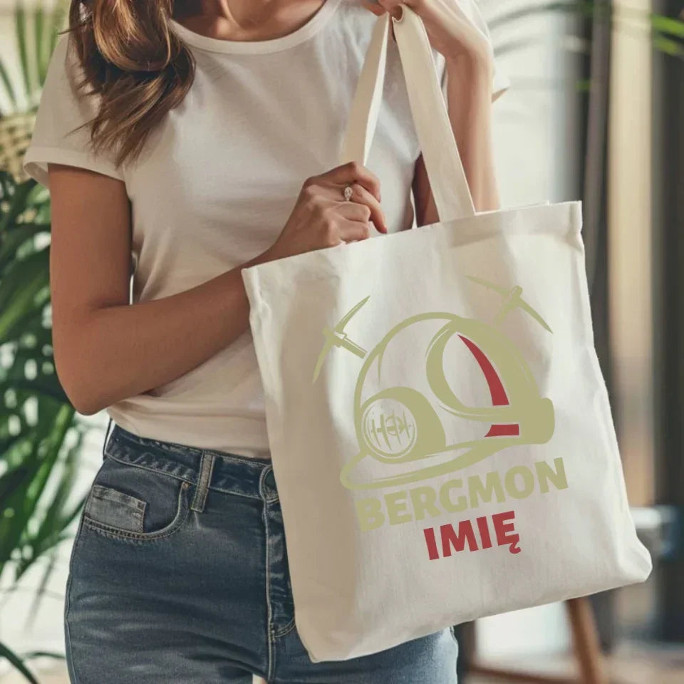 Bergmon imię | Personalizowana eco torba dla górnika na prezent Barbórka G07 - StoryCups.pl