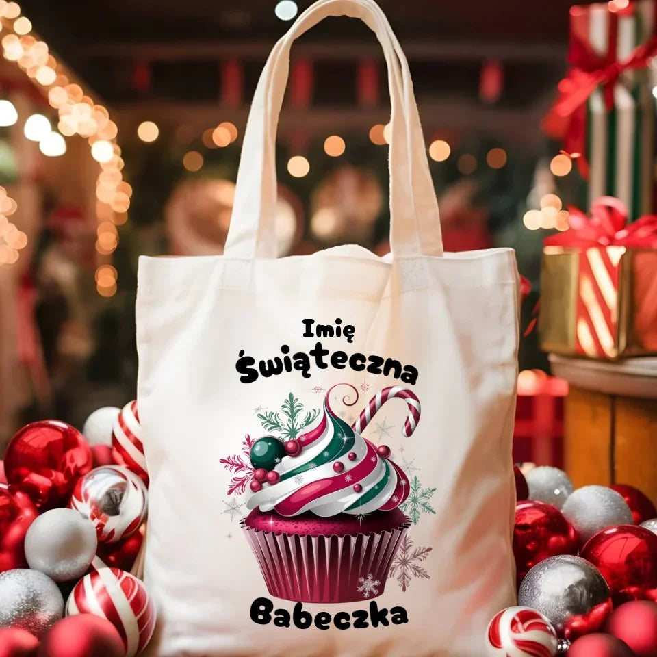 Świąteczna Babeczka | Personalizowana eco torba na święta BN30 - StoryCups.pl