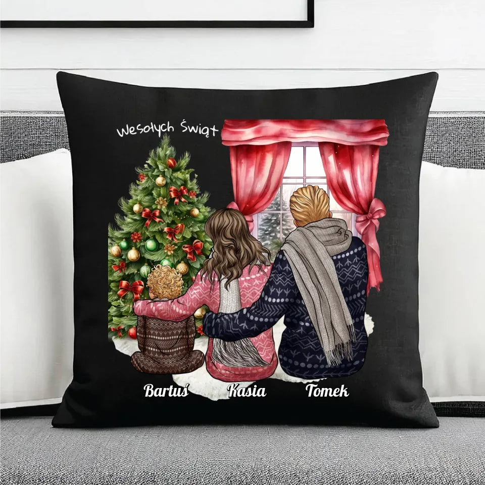 Świąteczna rodzina | Personalizowana poduszka dekoracyjna z rodziną na święta R01 - StoryCups.pl