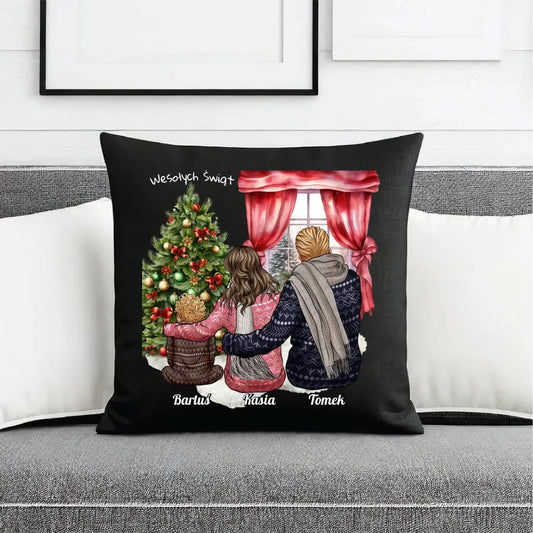 Świąteczna rodzina | Personalizowana poduszka dekoracyjna z rodziną na święta R01 - StoryCups.pl