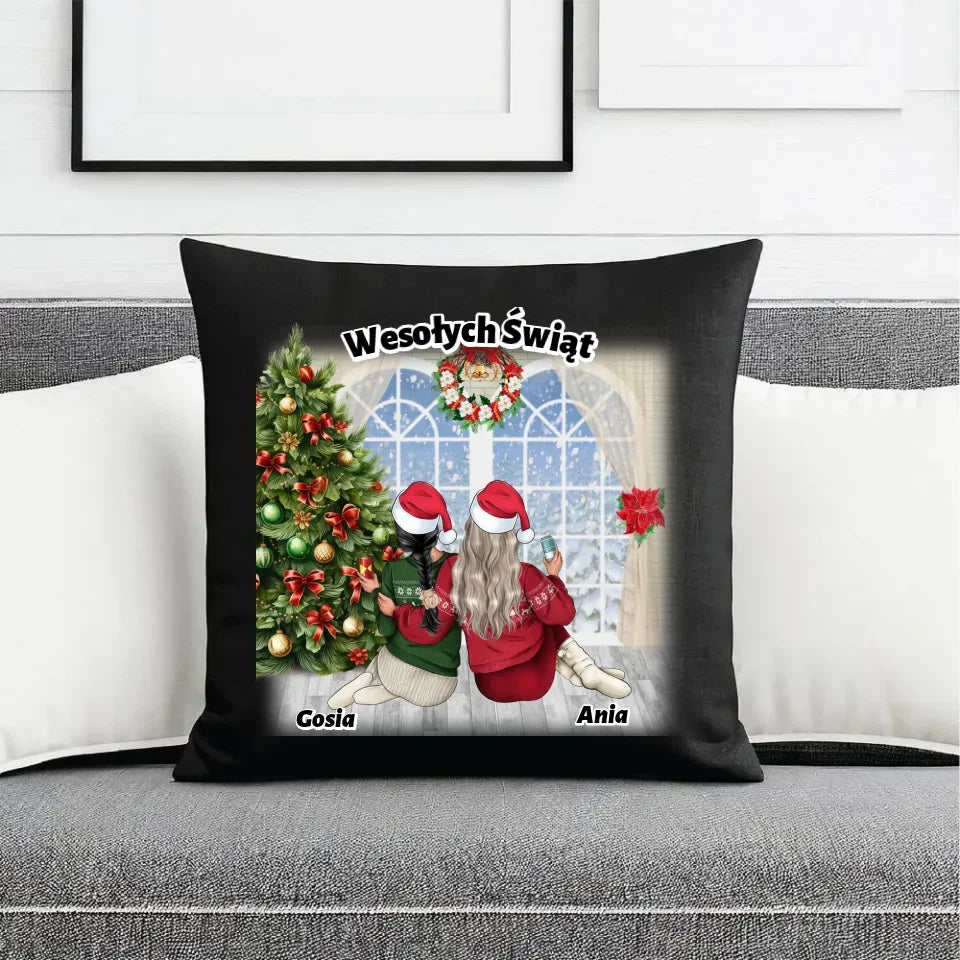 Prezent na Święta dla przyjaciółki 2-4 osoby | Świąteczna poduszka dekoracyjna dla przyjaciółek P05 - StoryCups.pl