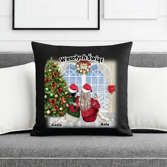 Prezent na Święta dla przyjaciółki 2-4 osoby | Świąteczna poduszka dekoracyjna dla przyjaciółek P05 - StoryCups.pl