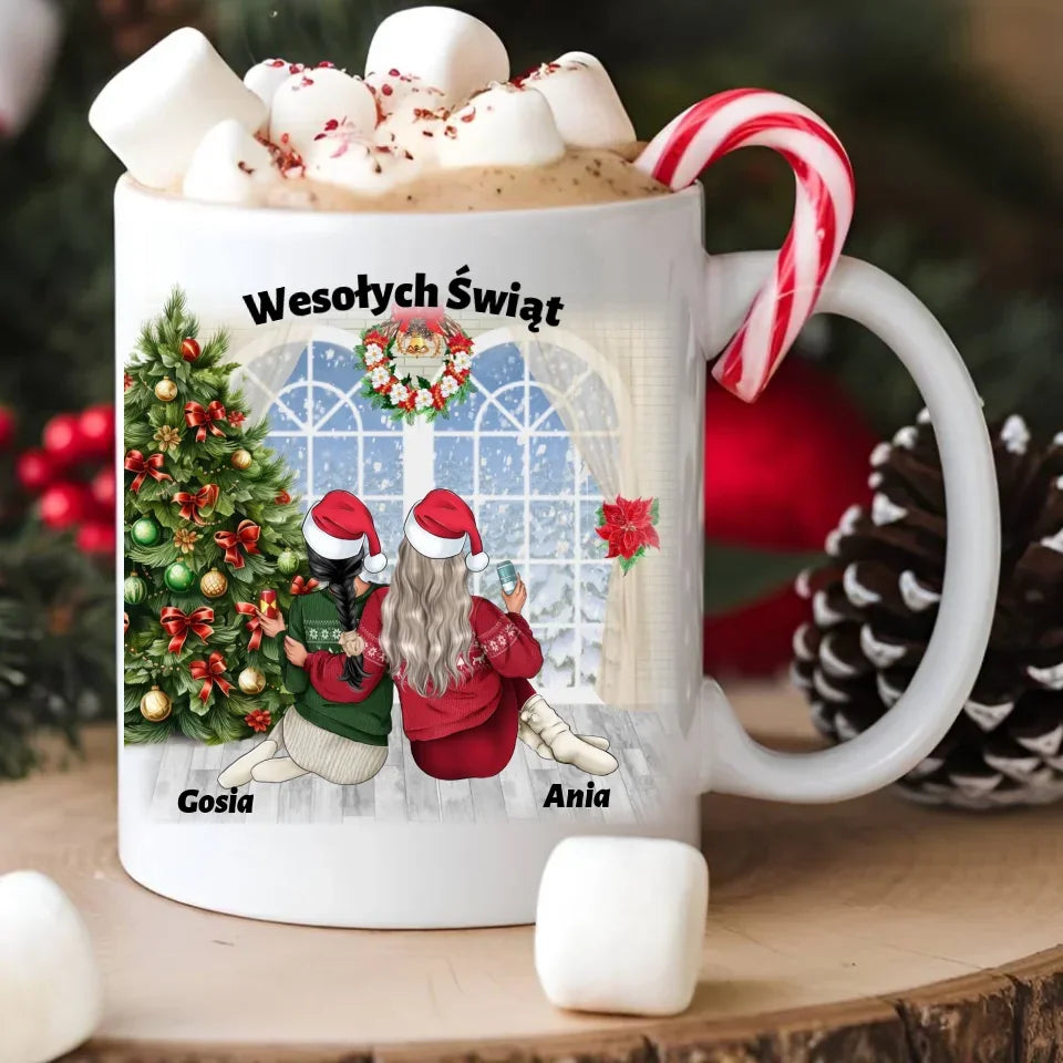 Prezent na Święta dla przyjaciółki 2-4 osoby | Personalizowany świąteczny kubek P05 - StoryCups.pl