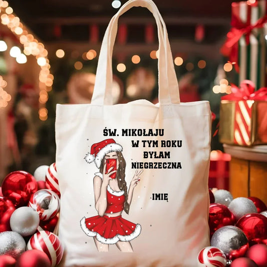 W tym roku byłam niegrzeczna | Personalizowana eco torba świąteczna BN21 - StoryCups.pl