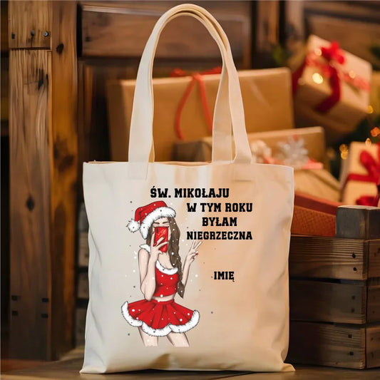 W tym roku byłam niegrzeczna | Personalizowana eco torba świąteczna BN21 - StoryCups.pl