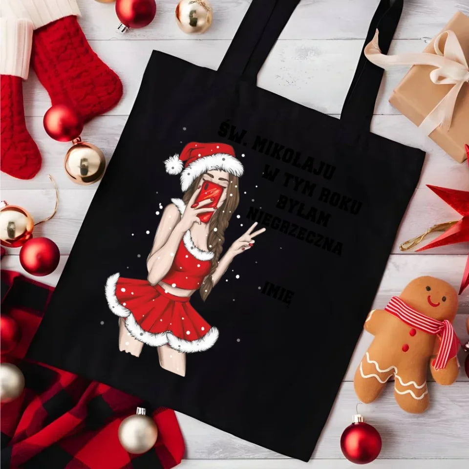 W tym roku byłam niegrzeczna | Personalizowana eco torba świąteczna BN21 - StoryCups.pl
