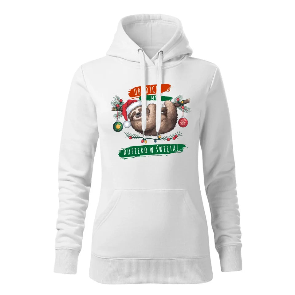 Świąteczna bluza damska z kapturem biała na prezent personalizacja hoodie Święta Boże Narodzenie Mikołajki