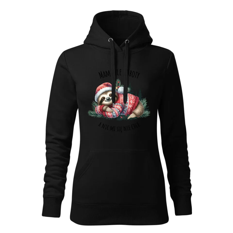 Świąteczna bluza damska z kapturem czarna na prezent personalizacja hoodie Święta Boże Narodzenie Mikołajki
