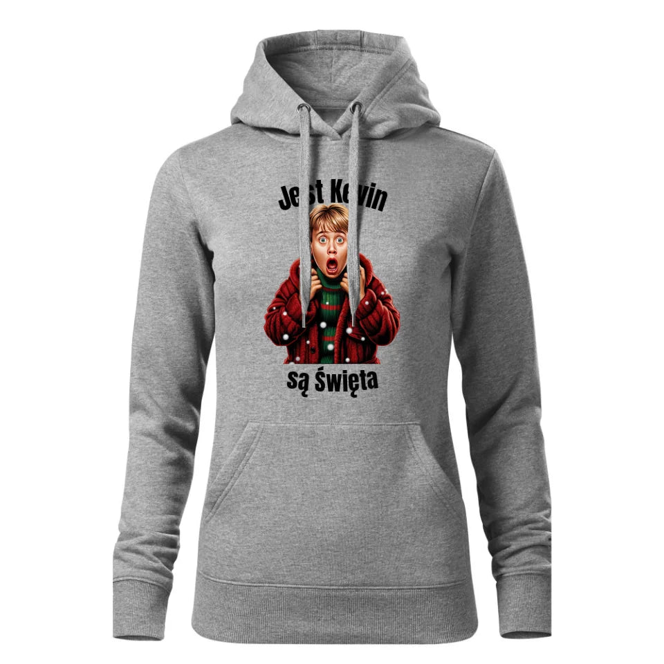 Świąteczna bluza damska z kapturem szara na prezent personalizacja hoodie Święta Boże Narodzenie Mikołajki