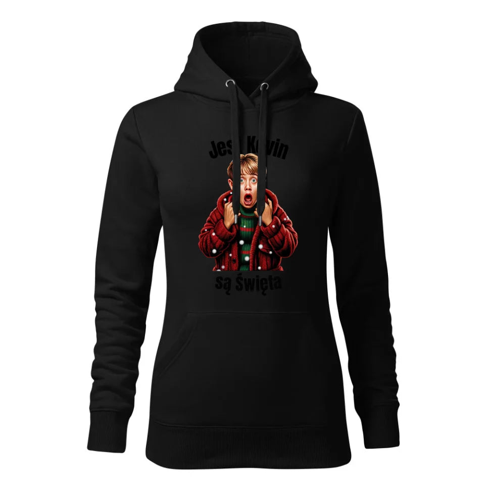 Świąteczna bluza damska z kapturem czarna na prezent personalizacja hoodie Święta Boże Narodzenie Mikołajki