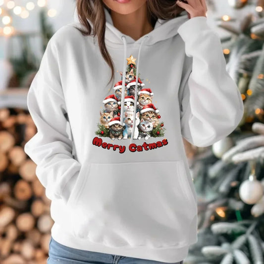 Merry Catmas | Świąteczna bluza damska z kapturem BN20 - StoryCups.pl