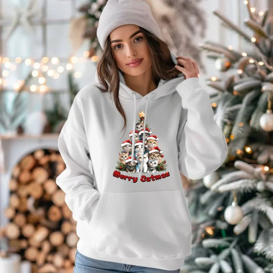 Merry Catmas | Świąteczna bluza damska z kapturem BN20 - StoryCups.pl