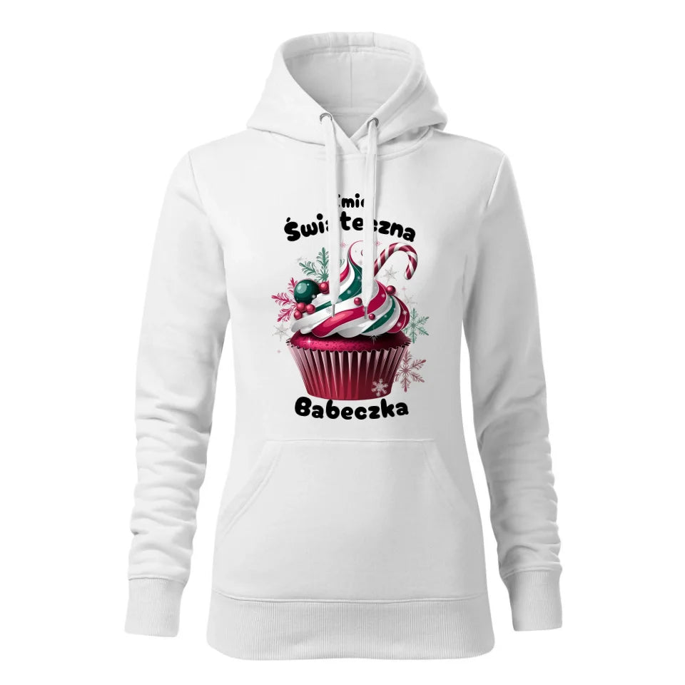 Świąteczna bluza damska z kapturem biała na prezent personalizacja hoodie Święta Boże Narodzenie Mikołajki