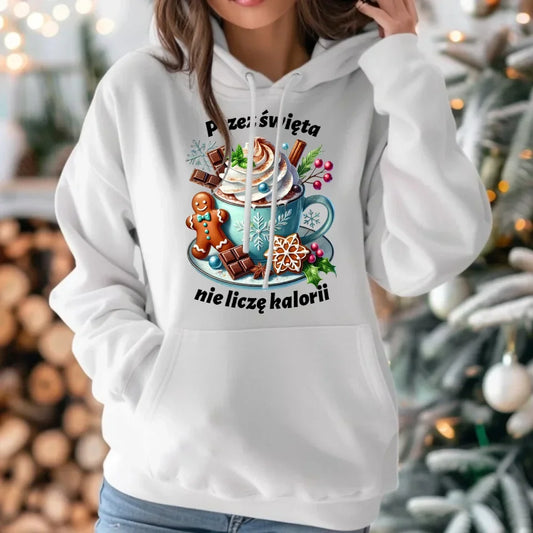 Przez święta nie liczę kalorii | Świąteczna bluza damska z kapturem BN31 - StoryCups.pl