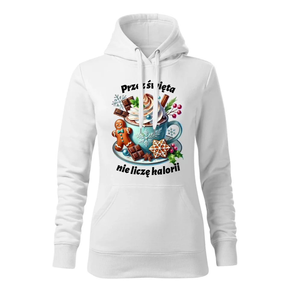 Świąteczna bluza damska z kapturem biała na prezent personalizacja hoodie Święta Boże Narodzenie Mikołajki
