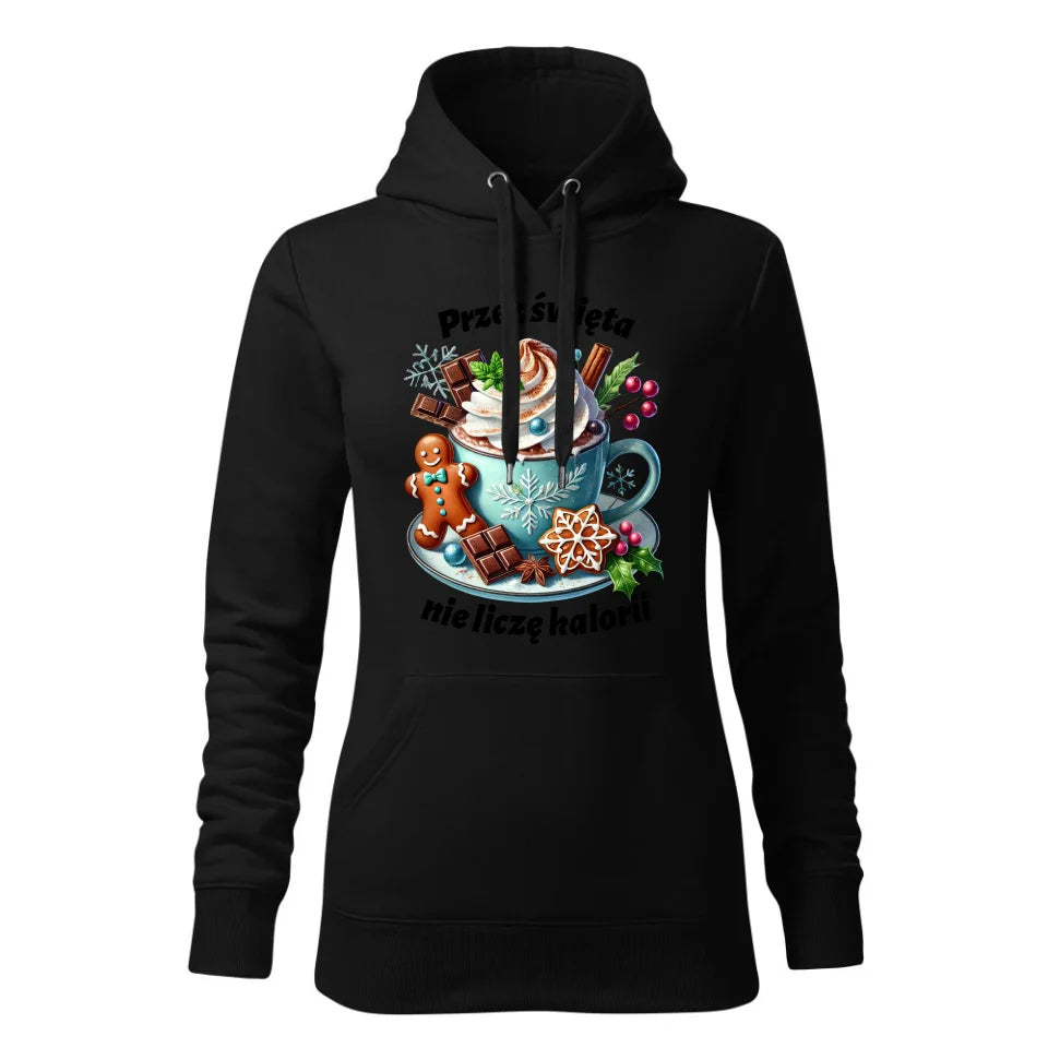 Świąteczna bluza damska z kapturem czarna na prezent personalizacja hoodie Święta Boże Narodzenie Mikołajki