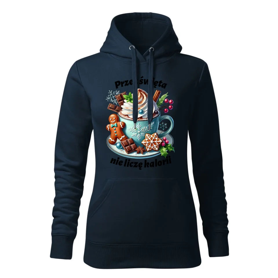 Świąteczna bluza damska z kapturem granatowa na prezent personalizacja hoodie Święta Boże Narodzenie Mikołajki