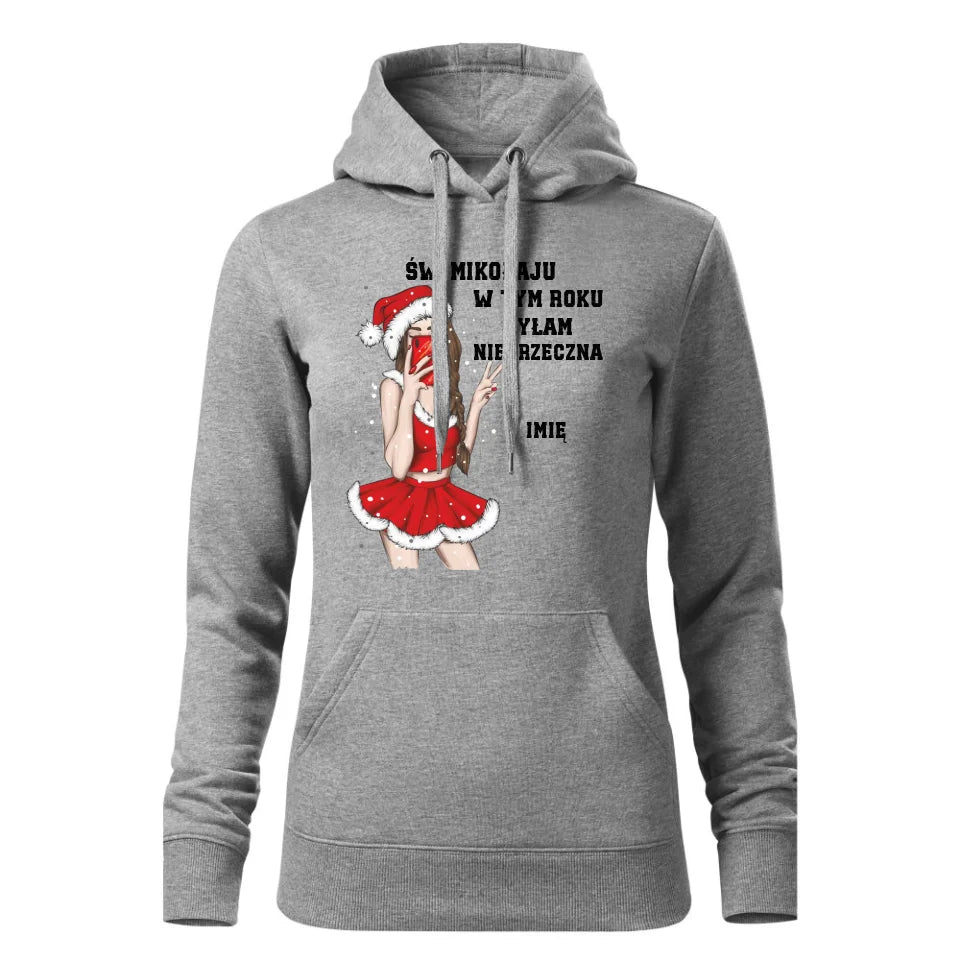 Świąteczna bluza damska z kapturem szara na prezent personalizacja hoodie Święta Boże Narodzenie Mikołajki