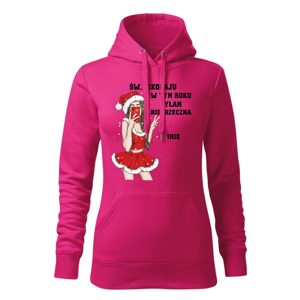 Świąteczna bluza damska z kapturem różowa na prezent personalizacja hoodie Święta Boże Narodzenie Mikołajki