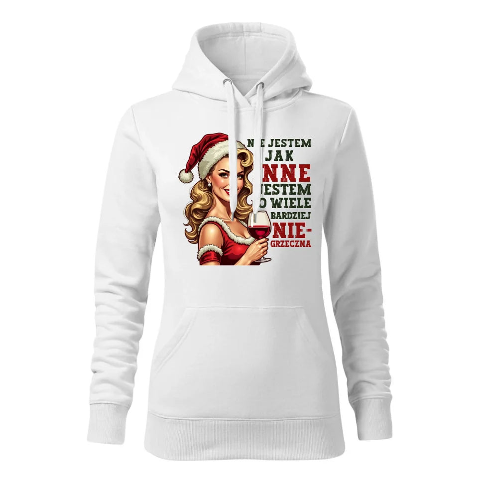 Świąteczna bluza damska z kapturem biała na prezent personalizacja hoodie Święta Boże Narodzenie Mikołajki