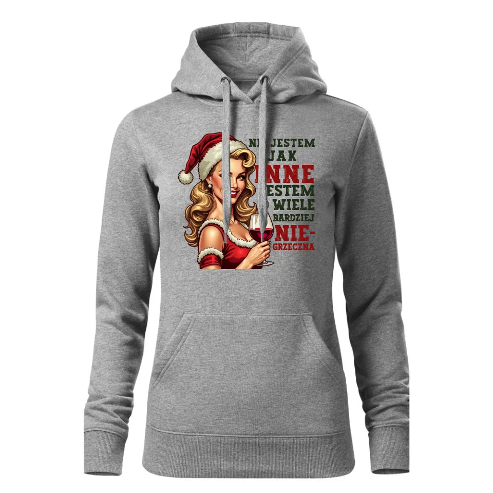 Świąteczna bluza damska z kapturem szara na prezent personalizacja hoodie Święta Boże Narodzenie Mikołajki