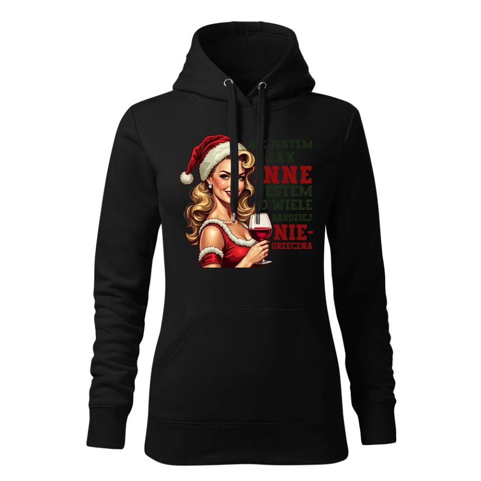 Świąteczna bluza damska z kapturem czarna na prezent personalizacja hoodie Święta Boże Narodzenie Mikołajki