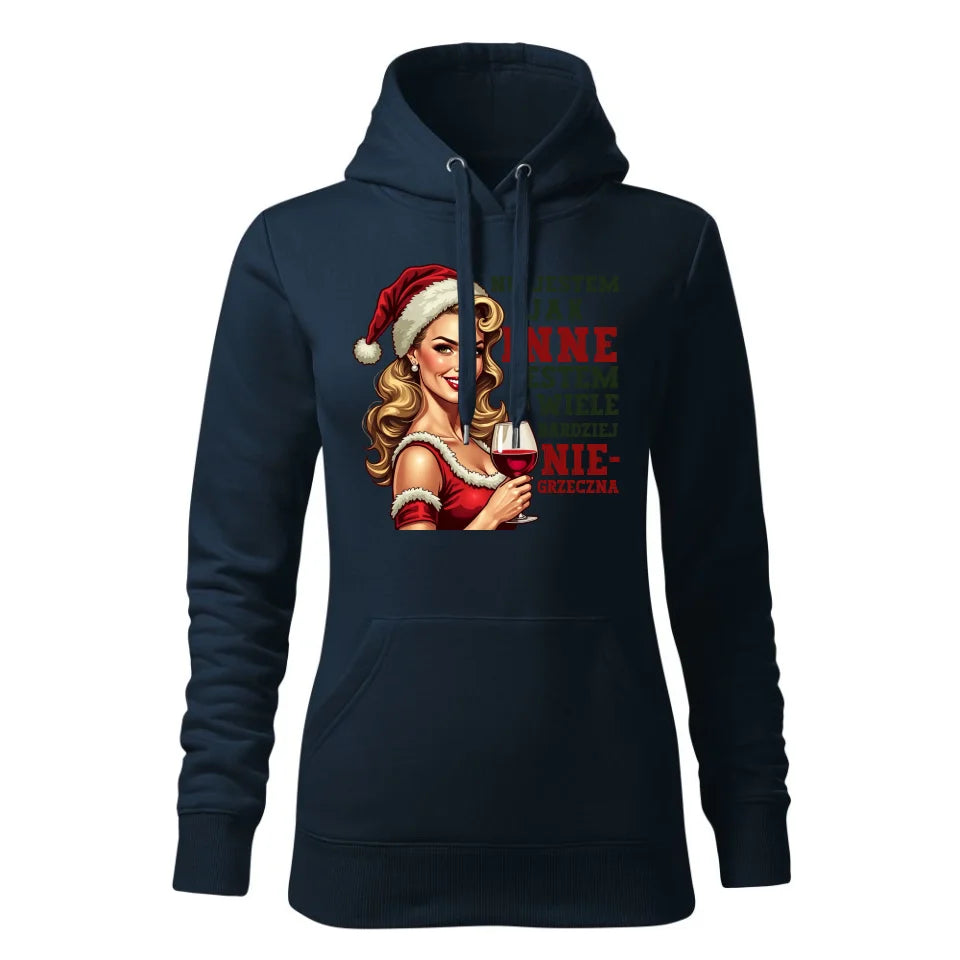 Świąteczna bluza damska z kapturem granatowa na prezent personalizacja hoodie Święta Boże Narodzenie Mikołajki