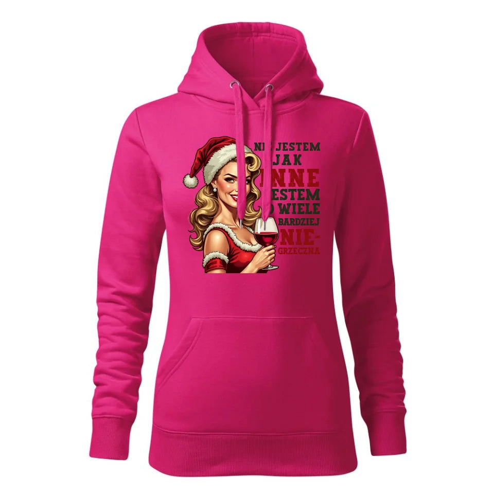 Świąteczna bluza damska z kapturem różowa na prezent personalizacja hoodie Święta Boże Narodzenie Mikołajki