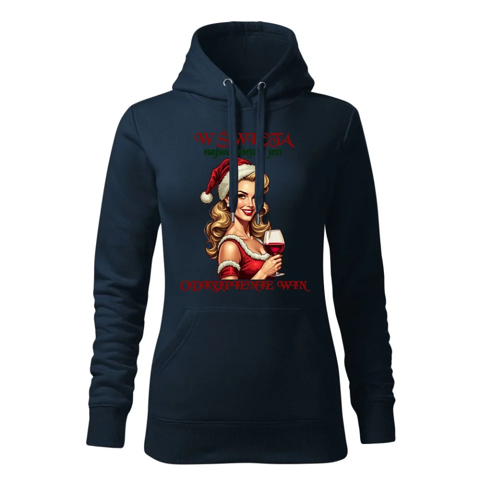Świąteczna bluza damska z kapturem granatowa na prezent personalizacja hoodie Święta Boże Narodzenie Mikołajki