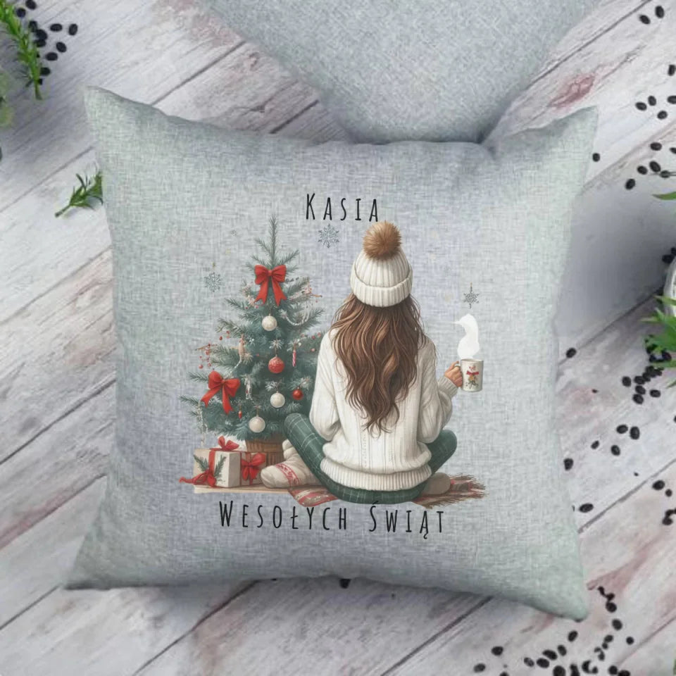 Personalizowana duża poduszka świąteczna na prezent 55x55 cm