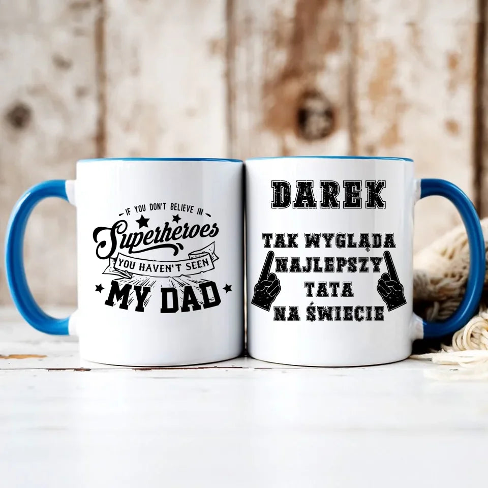 Personalizowany kubek dla taty - niebieski - prezent na Dzień Ojca Święta Urodziny