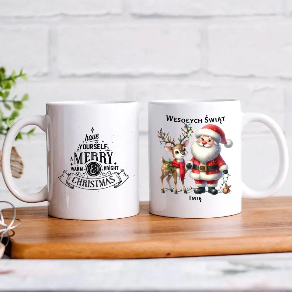 Mikołaj i renifer | Personalizowany świąteczny kubek BN09 - StoryCups.pl