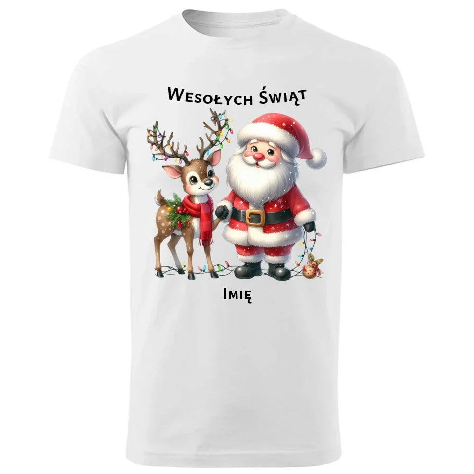 Mikołaj i renifer | Personalizowana świąteczna koszulka męska BN09 - StoryCups.pl