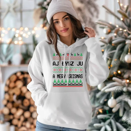Aj łysz ju a mery krismas | Świąteczna bluza damska z kapturem BN12 - StoryCups.pl