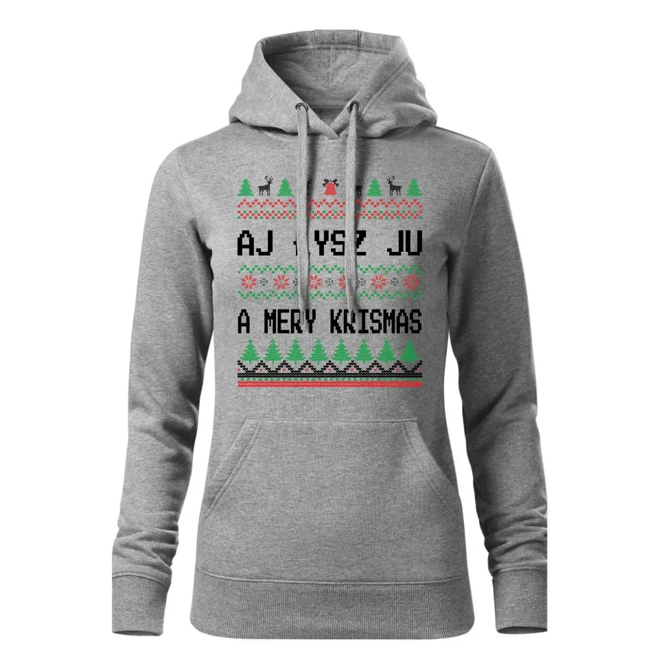 Aj łysz ju a mery krismas | Świąteczna bluza damska z kapturem BN12 - StoryCups.pl